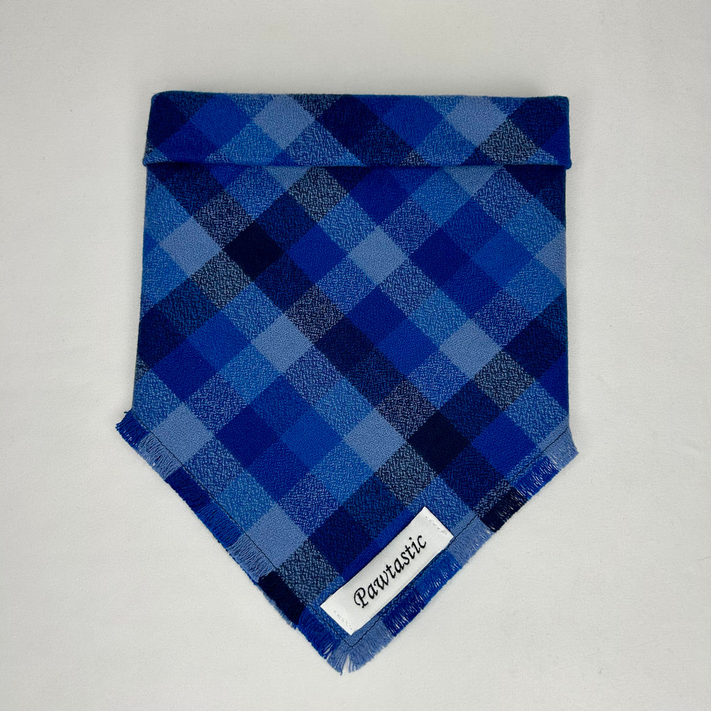 Royal Blue Plaid | Frayed Snap-On Bandana