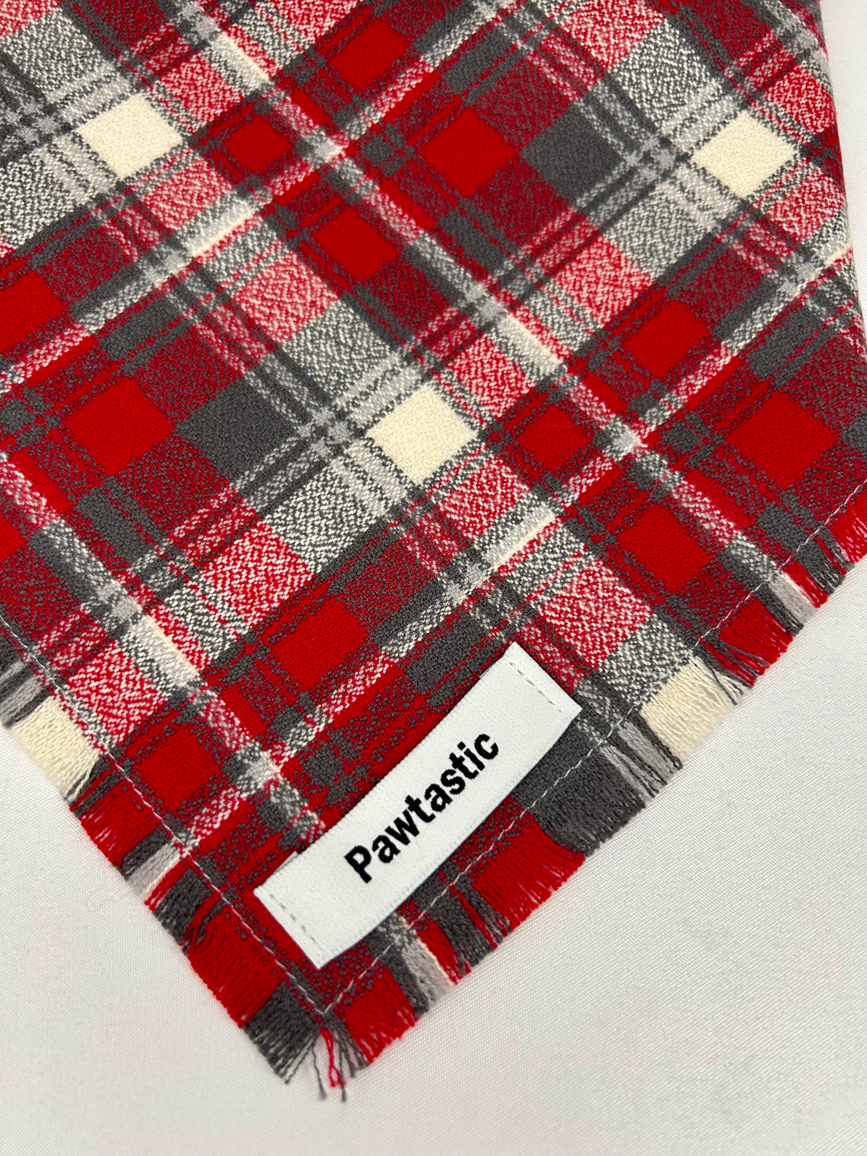 Red FX Plaid | Frayed Snap-On Bandana
